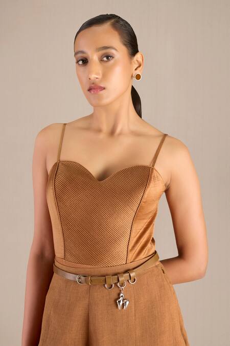 Shop Ampm Brown Linen Buckles Collared Elizah Solid Shirt Dhoti Pant Set Online at Aza Fashions Shop_Ampm_Brown Linen Buckles Collared Elizah Solid Shirt Dhoti Pant Set _Online_at_Aza_Fashions