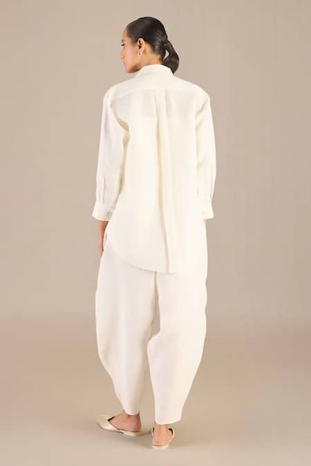 Shop Ampm Ivory Linen Buckles Collared Elizah Plain Shirt Dhoti Pant Set at Aza Fashions Shop_Ampm_Ivory Linen Buckles Collared Elizah Plain Shirt Dhoti Pant Set _at_Aza_Fashions