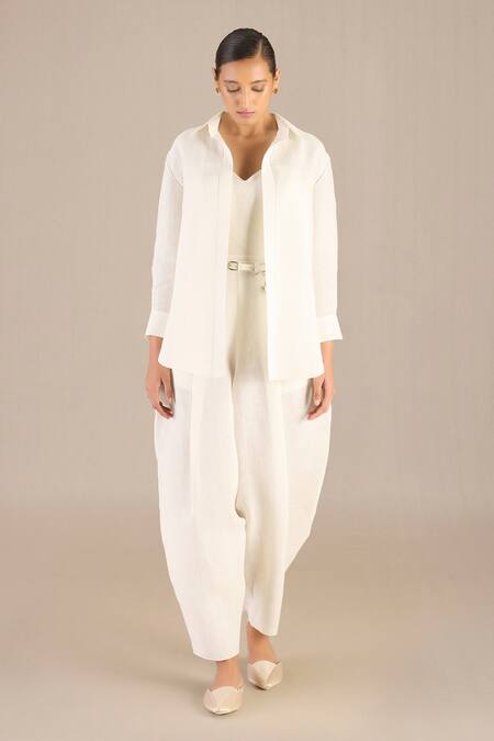 Ampm Ivory Linen Buckles Collared Elizah Plain Shirt Dhoti Pant Set Online at Aza Fashions Ampm_Ivory Linen Buckles Collared Elizah Plain Shirt Dhoti Pant Set _Online_at_Aza_Fashions