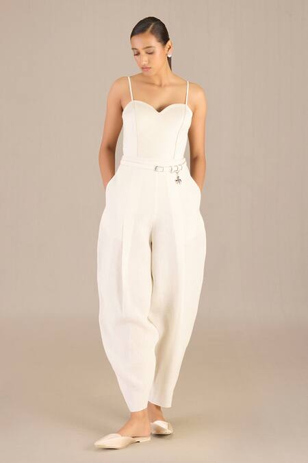 Shop Ampm Ivory Linen Buckles Collared Elizah Plain Shirt Dhoti Pant Set Online at Aza Fashions Shop_Ampm_Ivory Linen Buckles Collared Elizah Plain Shirt Dhoti Pant Set _Online_at_Aza_Fashions