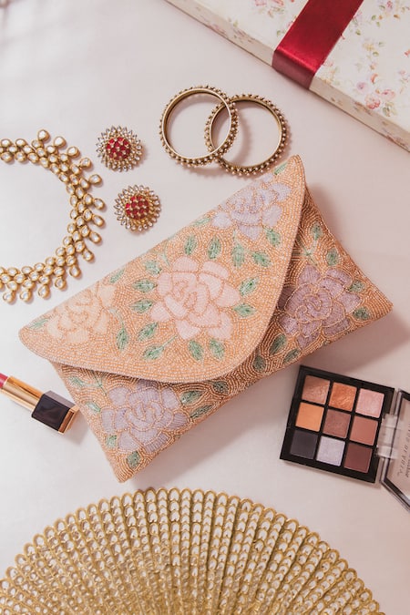 Buy Pink Luxe Royal Envelope Embellished Clutch by Alor Bags Online at Aza Fashions