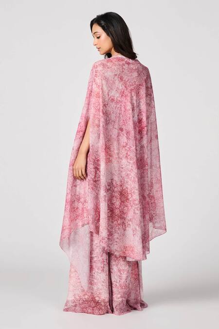 Shop S&N By Shantnu Nikhil Pink Floral Geometric Print Cape at Aza Fashions Shop_S&N By Shantnu Nikhil_Pink Floral Geometric Print Cape_at_Aza_Fashions