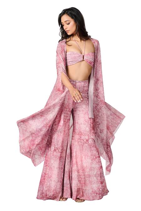 S&N By Shantnu Nikhil Pink Floral Geometric Print Cape Online at Aza Fashions S&N By Shantnu Nikhil_Pink Floral Geometric Print Cape_Online_at_Aza_Fashions