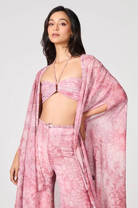 Buy S&N By Shantnu Nikhil Pink Floral Geometric Print Cape Online at Aza Fashions Buy_S&N By Shantnu Nikhil_Pink Floral Geometric Print Cape_Online_at_Aza_Fashions