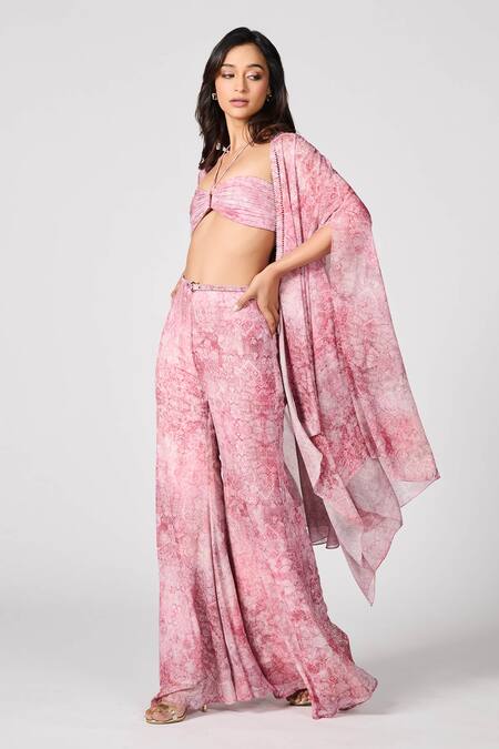 Shop S&N By Shantnu Nikhil Pink Floral Geometric Print Cape Online at Aza Fashions Shop_S&N By Shantnu Nikhil_Pink Floral Geometric Print Cape_Online_at_Aza_Fashions