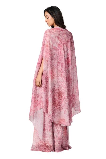 S&N By Shantnu Nikhil Pink Floral Geometric Print Cape at Aza Fashions S&N By Shantnu Nikhil_Pink Floral Geometric Print Cape_at_Aza_Fashions