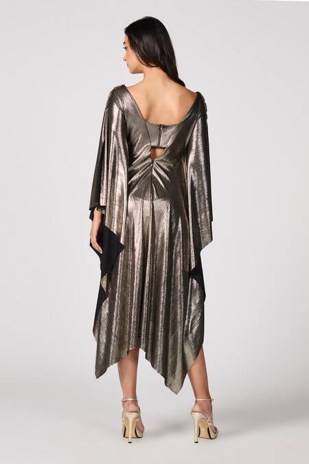 Shop S&N By Shantnu Nikhil Gold Lurex Sequins Boat Neck Metallic Asymmetric Dress at Aza Fashions Shop_S&N By Shantnu Nikhil_Gold Lurex Sequins Boat Neck Metallic Asymmetric Dress_at_Aza_Fashions