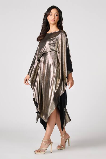 Shop S&N By Shantnu Nikhil Gold Lurex Sequins Boat Neck Metallic Asymmetric Dress Online at Aza Fashions Shop_S&N By Shantnu Nikhil_Gold Lurex Sequins Boat Neck Metallic Asymmetric Dress_Online_at_Aza_Fashions
