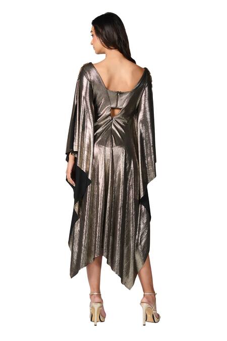 S&N By Shantnu Nikhil Gold Lurex Sequins Boat Neck Metallic Asymmetric Dress at Aza Fashions S&N By Shantnu Nikhil_Gold Lurex Sequins Boat Neck Metallic Asymmetric Dress_at_Aza_Fashions