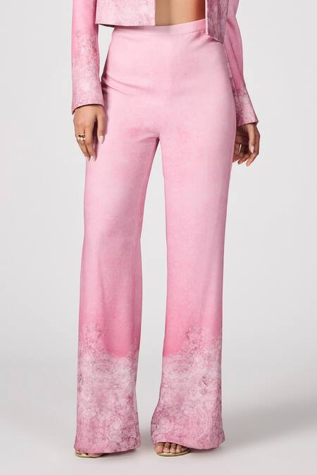 Shop_S&N By Shantnu Nikhil_Pink Floral Print Pant_Online_at_Aza_Fashions