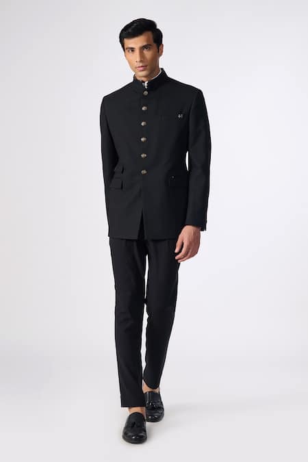 S&N by Shantnu Nikhil Solid Button Down Bandhgala 