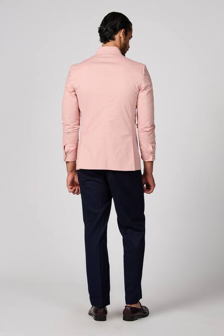 Shop S&N By Shantnu Nikhil Pink Cotton, Twill Embroidery Crest Work Bandhgala at Aza Fashions Shop_S&N By Shantnu Nikhil_Pink Cotton, Twill Embroidery Crest Work Bandhgala_at_Aza_Fashions