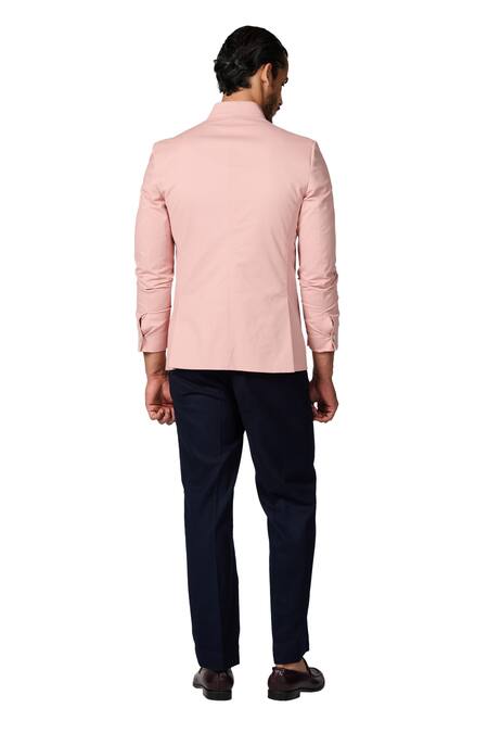 S&N By Shantnu Nikhil Pink Cotton, Twill Embroidery Crest Work Bandhgala at Aza Fashions S&N By Shantnu Nikhil_Pink Cotton, Twill Embroidery Crest Work Bandhgala_at_Aza_Fashions