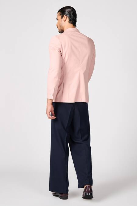 Shop_S&N By Shantnu Nikhil_Pink Cotton, Twill Embroidery Crest Work Jacket _at_Aza_Fashions