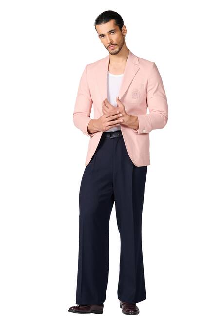 S&N By Shantnu Nikhil_Pink Cotton, Twill Embroidery Crest Work Jacket _Online_at_Aza_Fashions