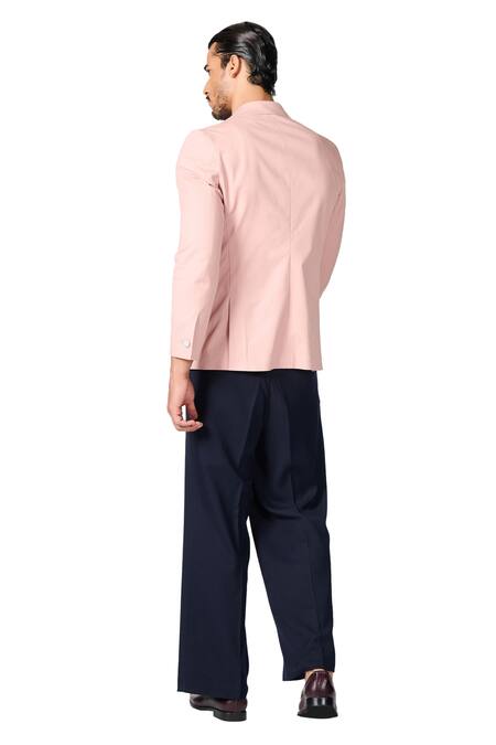 S&N By Shantnu Nikhil_Pink Cotton, Twill Embroidery Crest Work Jacket _at_Aza_Fashions