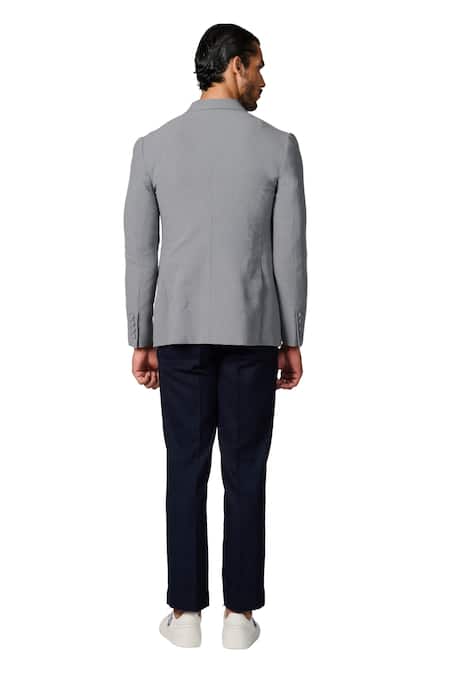 S&N By Shantnu Nikhil_Grey Cotton, Polyester Embroidery Cricket Hallmark Jacket_at_Aza_Fashions