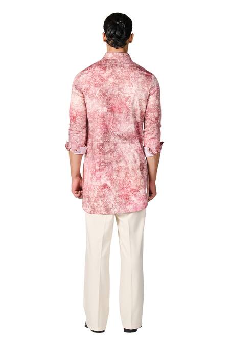 S&N By Shantnu Nikhil_Pink Gingham Abstract Print Kurta_at_Aza_Fashions