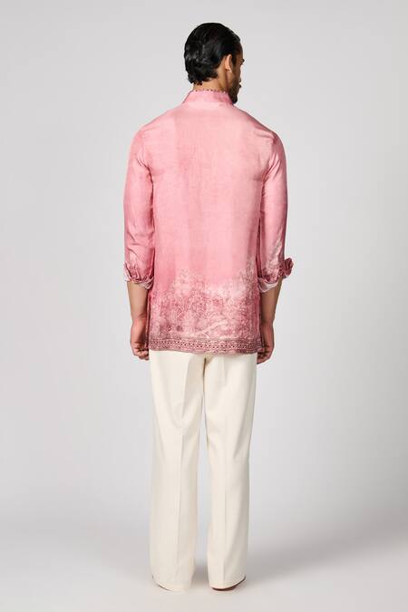 Shop S&N By Shantnu Nikhil Pink Gingham Printed Short Kurta at Aza Fashions Shop_S&N By Shantnu Nikhil_Pink Gingham Printed Short Kurta_at_Aza_Fashions