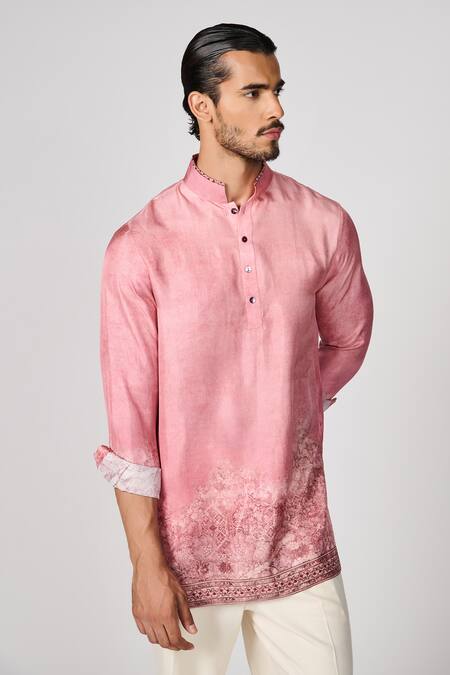 Buy S&N By Shantnu Nikhil Pink Gingham Printed Short Kurta Online at Aza Fashions Buy_S&N By Shantnu Nikhil_Pink Gingham Printed Short Kurta_Online_at_Aza_Fashions