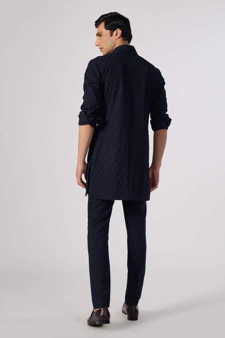 Shop S&N By Shantnu Nikhil Blue Lycra, Viscose, Polyester Embroidery Thread Short Kurta at Aza Fashions Shop_S&N By Shantnu Nikhil_Blue Lycra, Viscose, Polyester Embroidery Thread Short Kurta_at_Aza_Fashions