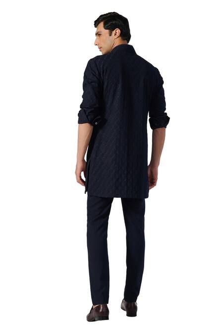 S&N By Shantnu Nikhil Blue Lycra, Viscose, Polyester Embroidery Thread Short Kurta at Aza Fashions S&N By Shantnu Nikhil_Blue Lycra, Viscose, Polyester Embroidery Thread Short Kurta_at_Aza_Fashions