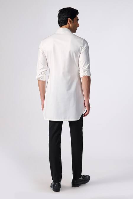 Shop_S&N By Shantnu Nikhil_Off White Viscose, Polyester Embroidery Crest Short Kurta_at_Aza_Fashions