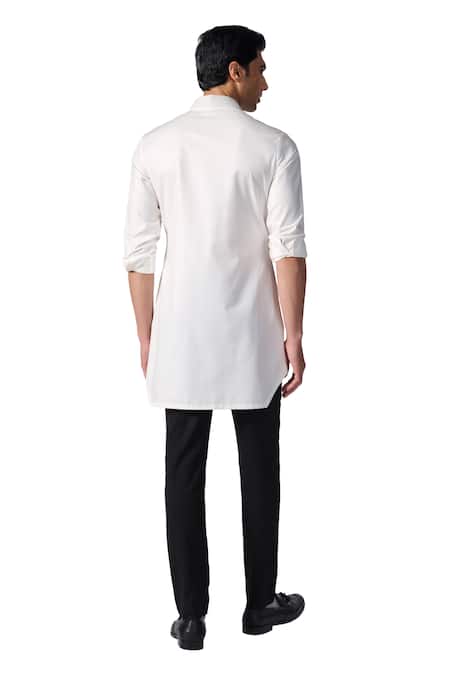S&N By Shantnu Nikhil_Off White Viscose, Polyester Embroidery Crest Short Kurta_at_Aza_Fashions