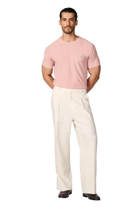 S&N By Shantnu Nikhil Pink Viscose Embroidery Crest T-shirt Online at Aza Fashions S&N By Shantnu Nikhil_Pink Viscose Embroidery Crest T-shirt_Online_at_Aza_Fashions