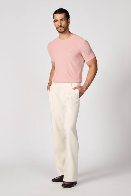 Buy S&N By Shantnu Nikhil Pink Viscose Embroidery Crest T-shirt Online at Aza Fashions Buy_S&N By Shantnu Nikhil_Pink Viscose Embroidery Crest T-shirt_Online_at_Aza_Fashions