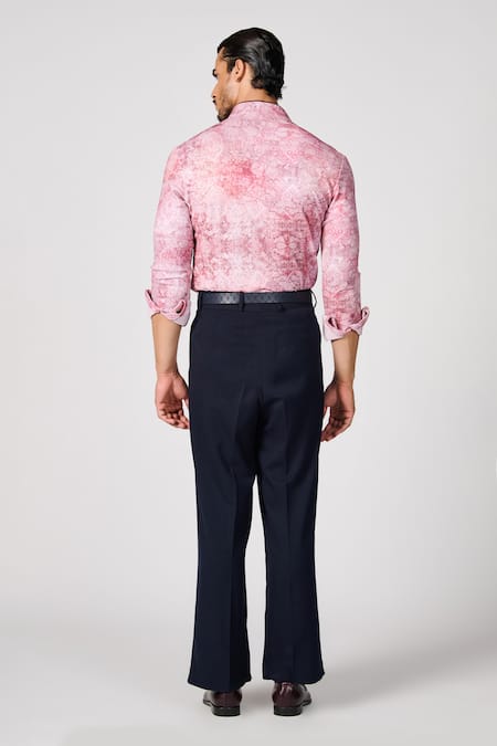 Shop S&N By Shantnu Nikhil Pink Crepe, Jersey Abstract Print Button Down Shirt at Aza Fashions Shop_S&N By Shantnu Nikhil_Pink Crepe, Jersey Abstract Print Button Down Shirt_at_Aza_Fashions