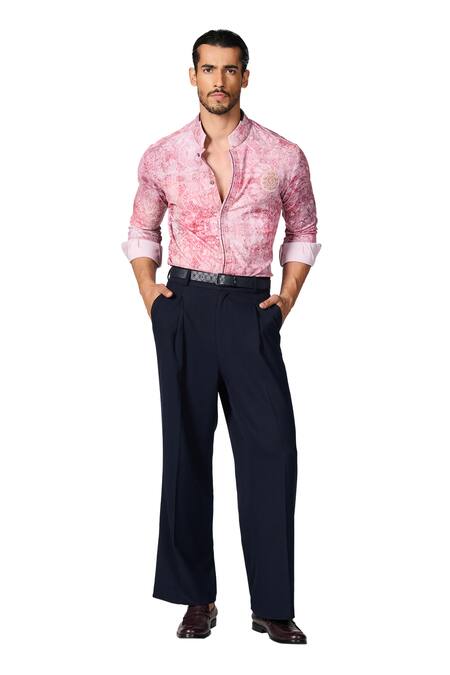 S&N By Shantnu Nikhil Pink Crepe, Jersey Abstract Print Button Down Shirt Online at Aza Fashions S&N By Shantnu Nikhil_Pink Crepe, Jersey Abstract Print Button Down Shirt_Online_at_Aza_Fashions
