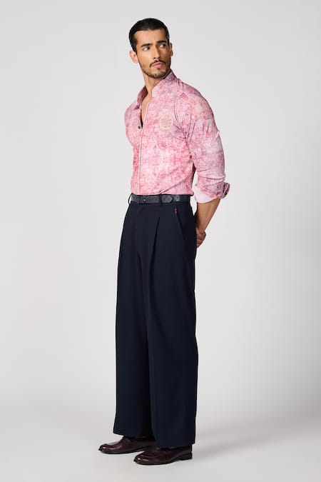 Shop S&N By Shantnu Nikhil Pink Crepe, Jersey Abstract Print Button Down Shirt Online at Aza Fashions Shop_S&N By Shantnu Nikhil_Pink Crepe, Jersey Abstract Print Button Down Shirt_Online_at_Aza_Fashions