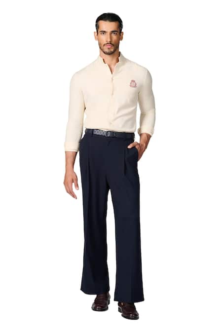 S&N By Shantnu Nikhil_Off White Embroidery Crest Shirt_Online_at_Aza_Fashions