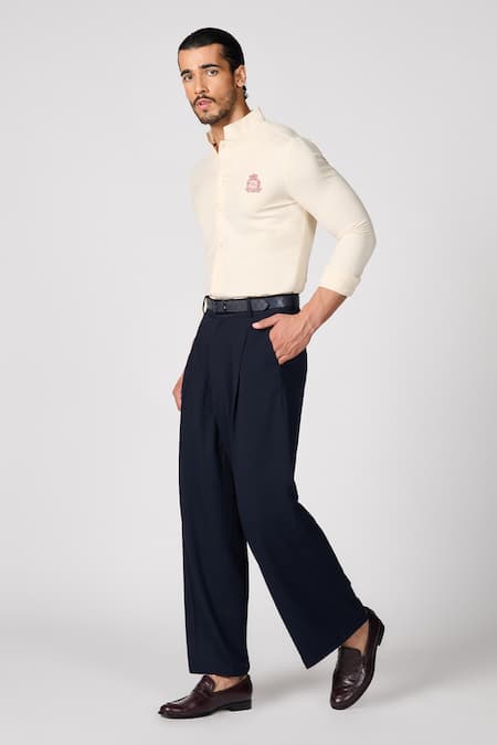 Shop_S&N By Shantnu Nikhil_Off White Embroidery Crest Shirt_Online_at_Aza_Fashions