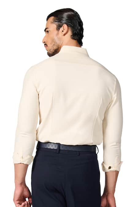 S&N By Shantnu Nikhil_Off White Embroidery Crest Shirt_at_Aza_Fashions