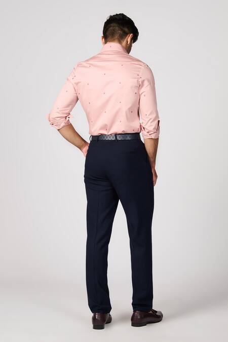 Shop_S&N By Shantnu Nikhil_Pink Gabardine Embroidery Floral Bud Shirt _at_Aza_Fashions
