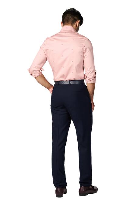 Shop_S&N By Shantnu Nikhil_Pink Gabardine Embroidery Floral Bud Shirt _Online_at_Aza_Fashions