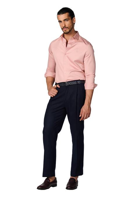 S & N By Shantnu Nikhil_Pink Cotton Embroidery Giza Shirt _Online_at_Aza_Fashions