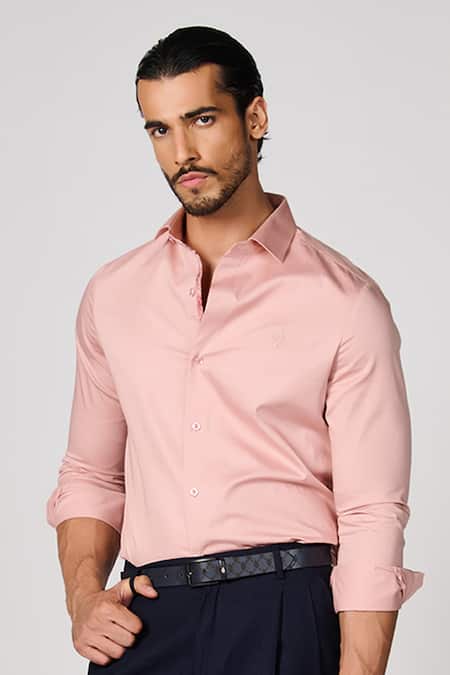 Buy_S & N By Shantnu Nikhil_Pink Cotton Embroidery Giza Shirt _Online_at_Aza_Fashions