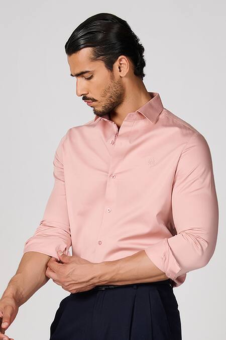 Shop_S & N By Shantnu Nikhil_Pink Cotton Embroidery Giza Shirt _Online_at_Aza_Fashions