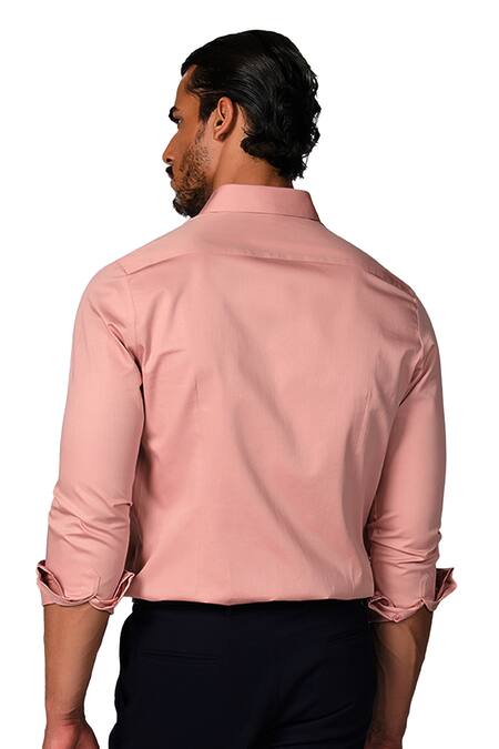 S & N By Shantnu Nikhil_Pink Cotton Embroidery Giza Shirt _at_Aza_Fashions