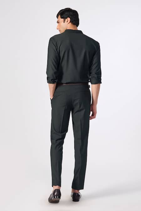 Shop S&N By Shantnu Nikhil Black Lycra, Viscose, Terrycloth Draped Plain Shirt at Aza Fashions Shop_S&N By Shantnu Nikhil_Black Lycra, Viscose, Terrycloth Draped Plain Shirt_at_Aza_Fashions