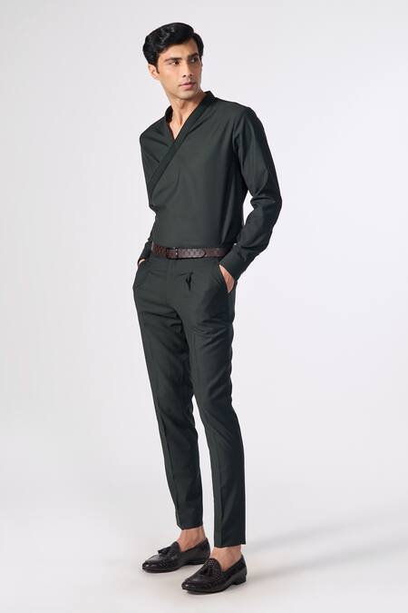 Shop S&N By Shantnu Nikhil Black Lycra, Viscose, Terrycloth Draped Plain Shirt Online at Aza Fashions Shop_S&N By Shantnu Nikhil_Black Lycra, Viscose, Terrycloth Draped Plain Shirt_Online_at_Aza_Fashions