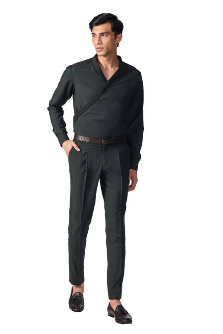 S&N By Shantnu Nikhil Black Lycra, Viscose, Terrycloth Draped Plain Shirt at Aza Fashions S&N By Shantnu Nikhil_Black Lycra, Viscose, Terrycloth Draped Plain Shirt_at_Aza_Fashions