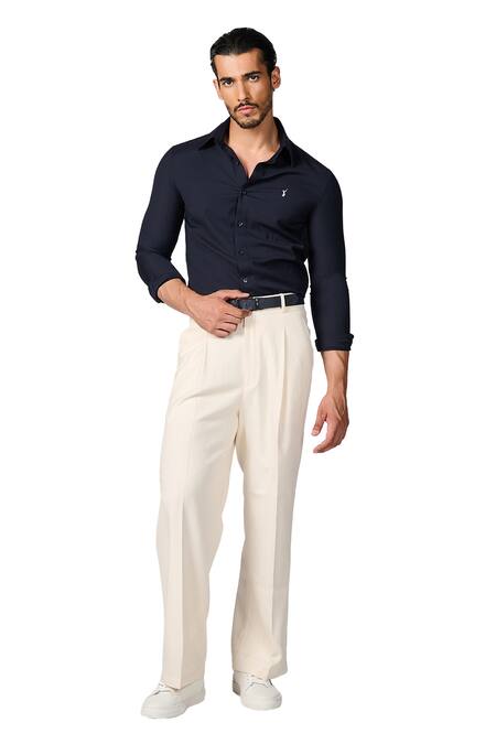 S&N By Shantnu Nikhil_Blue Viscose, Polyester Embroidery Batsman Logo Shirt_Online_at_Aza_Fashions