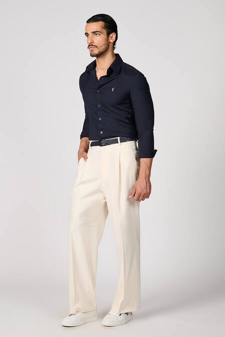 Buy_S&N By Shantnu Nikhil_Blue Viscose, Polyester Embroidery Batsman Logo Shirt_Online_at_Aza_Fashions