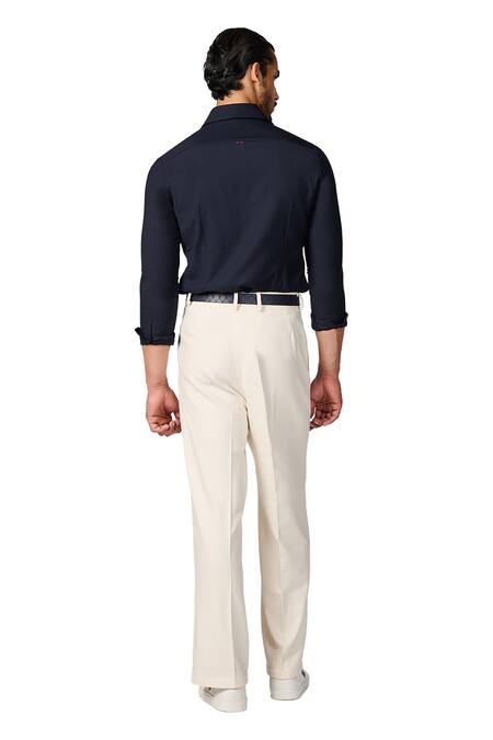 S&N By Shantnu Nikhil_Blue Viscose, Polyester Embroidery Batsman Logo Shirt_at_Aza_Fashions