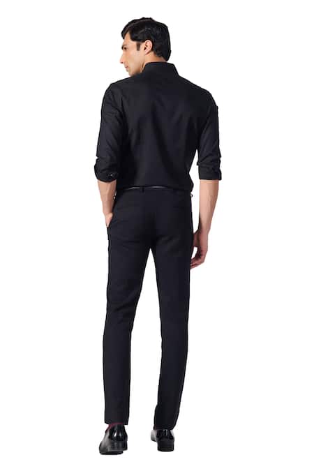 S&N By Shantnu Nikhil_Black Viscose, Polyester Contrast Placket Shirt_at_Aza_Fashions