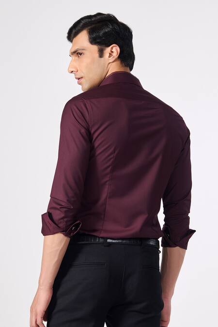 Shop S&N By Shantnu Nikhil Purple Viscose, Polyester Contrast Placket Plain Shirt at Aza Fashions Shop_S&N By Shantnu Nikhil_Purple Viscose, Polyester Contrast Placket Plain Shirt_at_Aza_Fashions